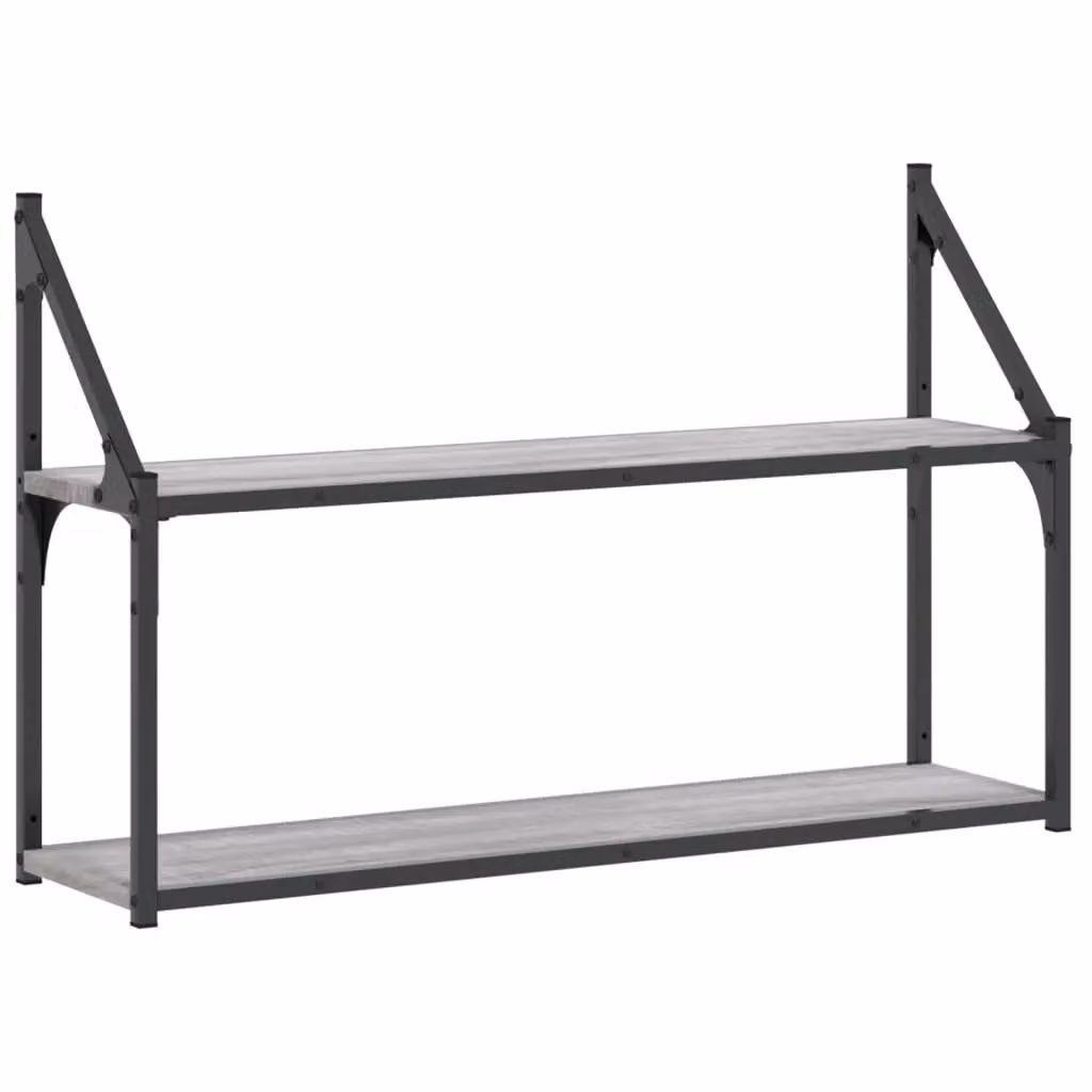 Berkfield Home 2-Tier Wall Mounted Shelf in Grey Sonoma, W: 80 cm, D: 21 cm, H: 51 cm – 2