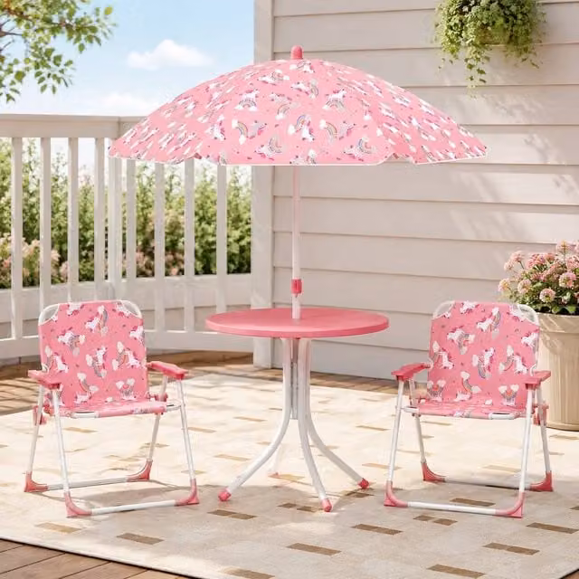 STILVORA Children's Garden Table and Chair Set with Umbrella in Pink