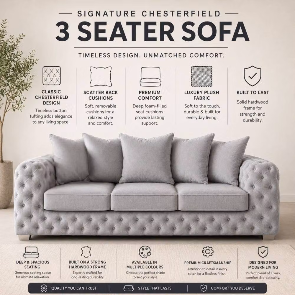 Stratus Interiors Ashley Luxe Chesterfield L-Shape Scatter Back Sofa in Grey – 3