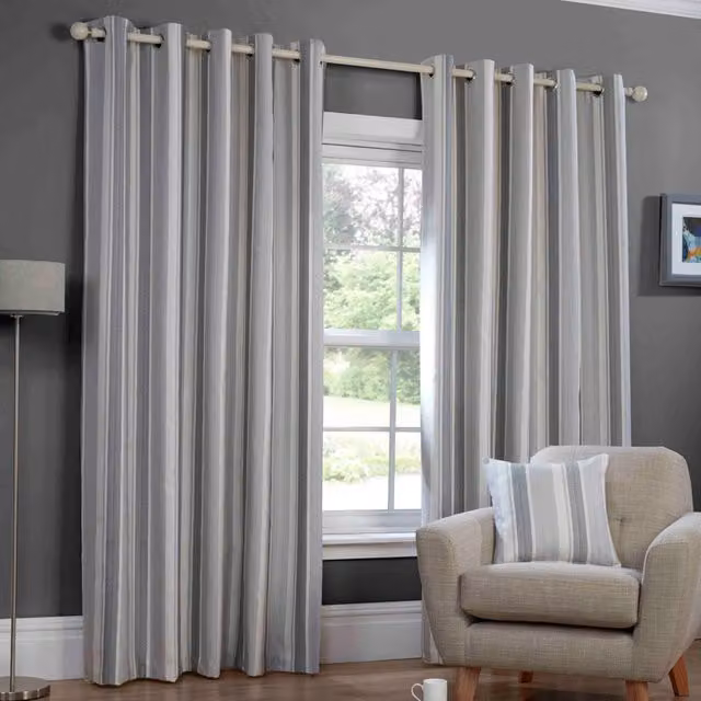 Terrys Monaco Lined Grey Striped Eyelet Curtains