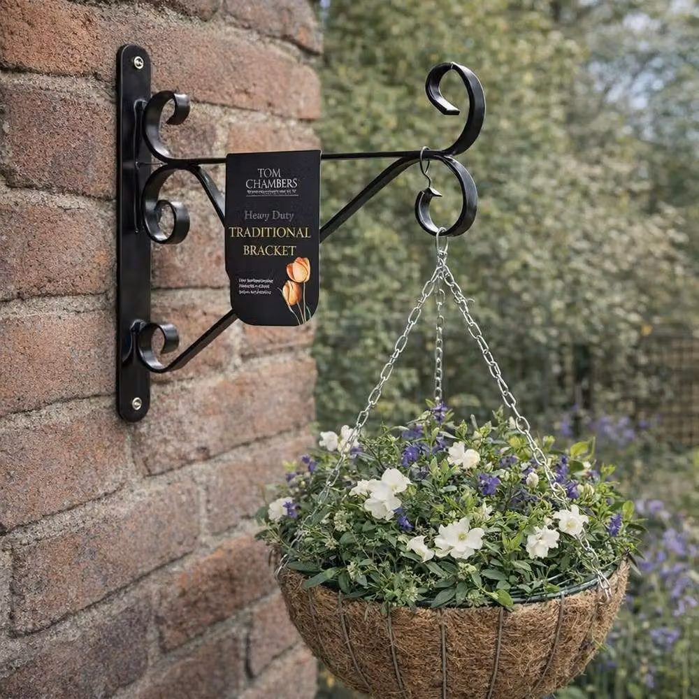 Tom Chambers Traditional Heavy Duty Garden Planter Hanging Basket Bracket, 35 cm, Black – 2