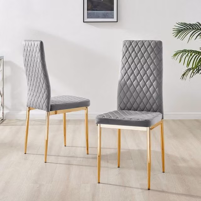 FurnitureboxUK Set of 4 Milan Velvet Dining Chairs in Grey with Gold Legs