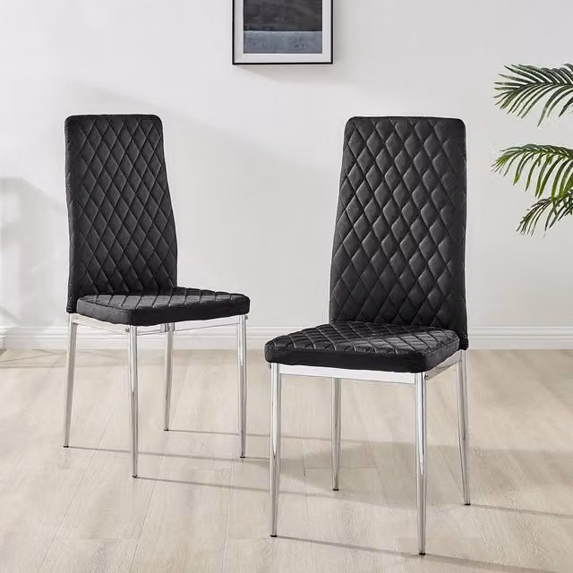 FurnitureboxUK Set of 6 Milan Velvet Dining Chairs in Black with Silver Legs