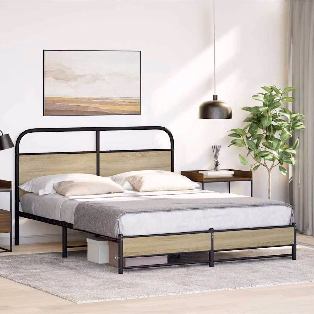 Berkfield Home Metal Bed Frame in Sonoma Oak Brown, W: 160 cm, D: 200 cm – 2