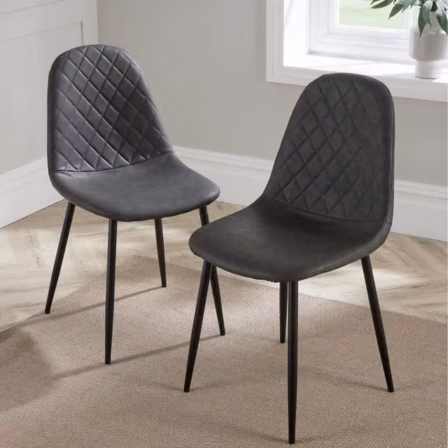 Home Source Anastasia Pair of Grey Mid-Century Dining Chairs with Geometric Fabric and Synthetic Leather Upholstery