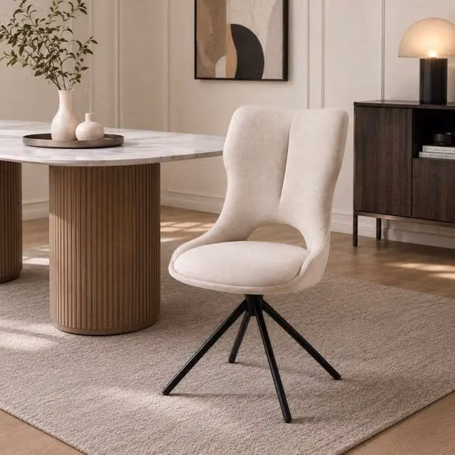Stratus Interiors Roseland Luxury Upholstered Swivel Dining Chair with Black Spider Base in Beige