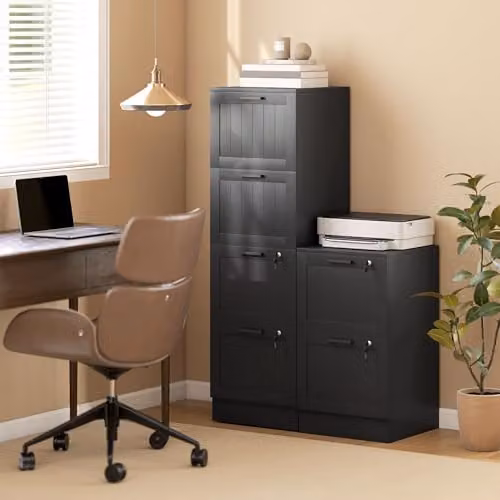 HOMCOM 4 Drawer Black File Cabinet with Lock for A4 and Letter Size Folders – 4