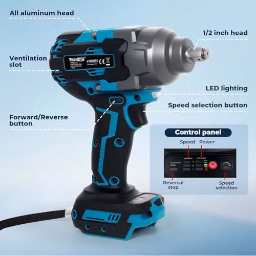 Traderight Cordless Brushless Impact Wrench 21V with 1200Nm High Torque, 1/2 inch Drive, 2 x 4.0Ah Lithium-Ion Batteries, Fast Charger and Socket Set – 2