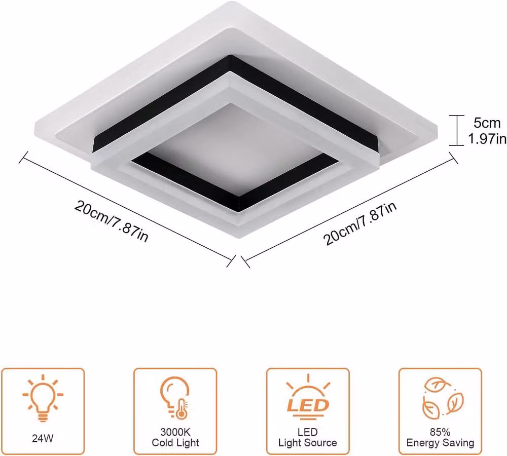 Goeco Modern Square LED Ceiling Light, 24W, White Acrylic and Metal – 2