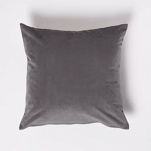 Homescapes Grey Velvet Square Cushion with Microfibre Insert, W/D/H: 45 x 45 x 45 cm – 1