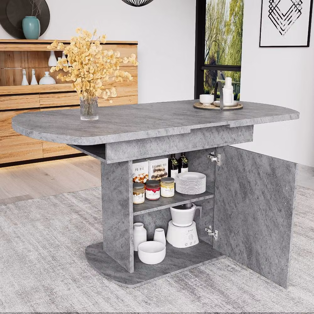 Rolipo Extendable Oval Dining Table in Cement Grey with Storage – 2