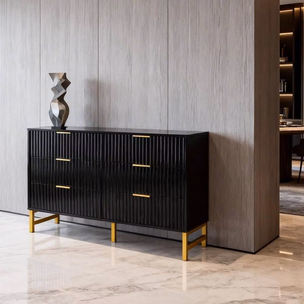 FURNITURE ONE Black Glossy 6 Drawer Chest of Drawers with Metal Legs – 2