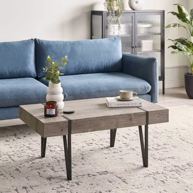 Wyld and Coco Dark Brown Industrial Coffee Table with MDF Wood Top and Metal Hairpin Legs W/D: 100 x 60 cm, H: 43 cm – 1