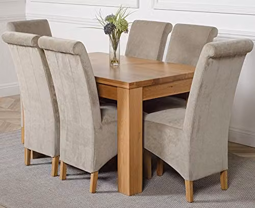 Thats Furniture Dakota Oak Dining Table and 6 Montana Grey Fabric Chairs Set, W: 127 cm, D: 82 cm, H: 77 cm