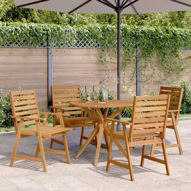 Berkfield Home 5 Piece Rustic Acacia Wood Garden Dining Set in Brown – 1