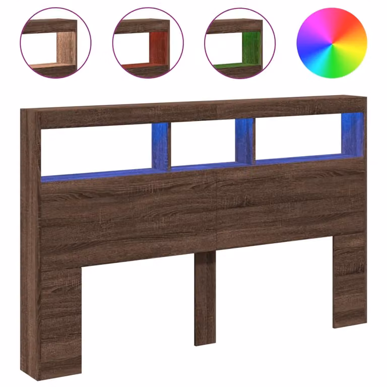 Berkfield Home Modern Wall Mount Headboard Cabinet with LED Lighting and USB Charging Port in Brown Oak, W: 160 cm, D: 17 cm, H: 102 cm