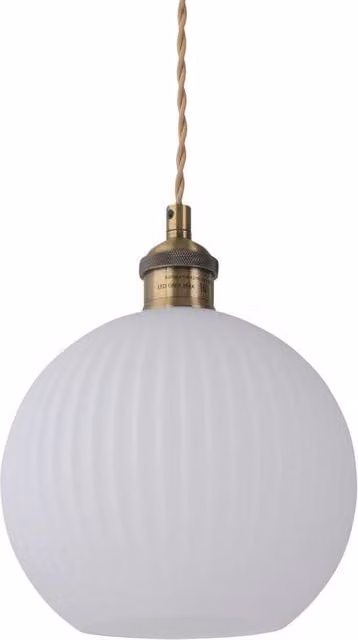 First Choice Lighting Betchley Antique Brass Braided Pendant Light with White Ribbed Glass Shade – 1