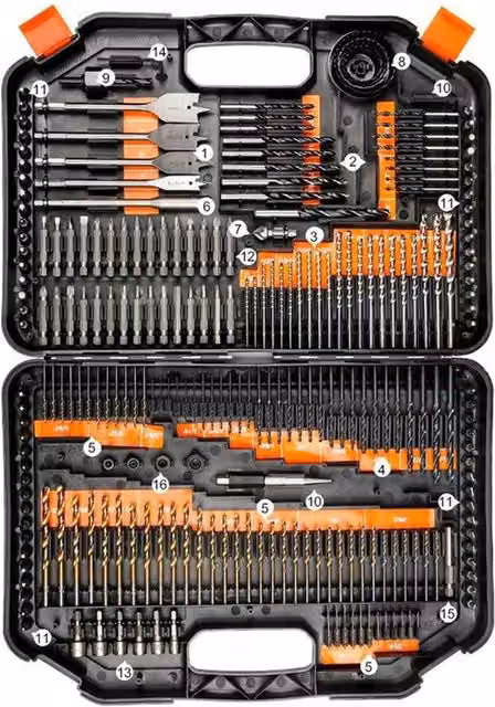 VOGREX 246-Piece HSS Drill Bit and Screwdriver Bit Set with Black Plastic Storage Case