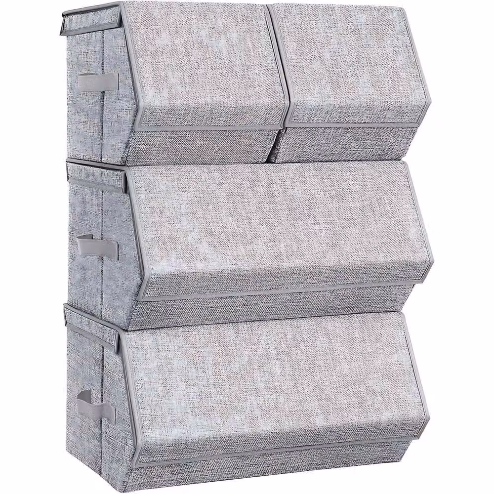 The Bazaarist Pack of 4 Stackable Fabric Storage Bins with Lids, Grey – 2