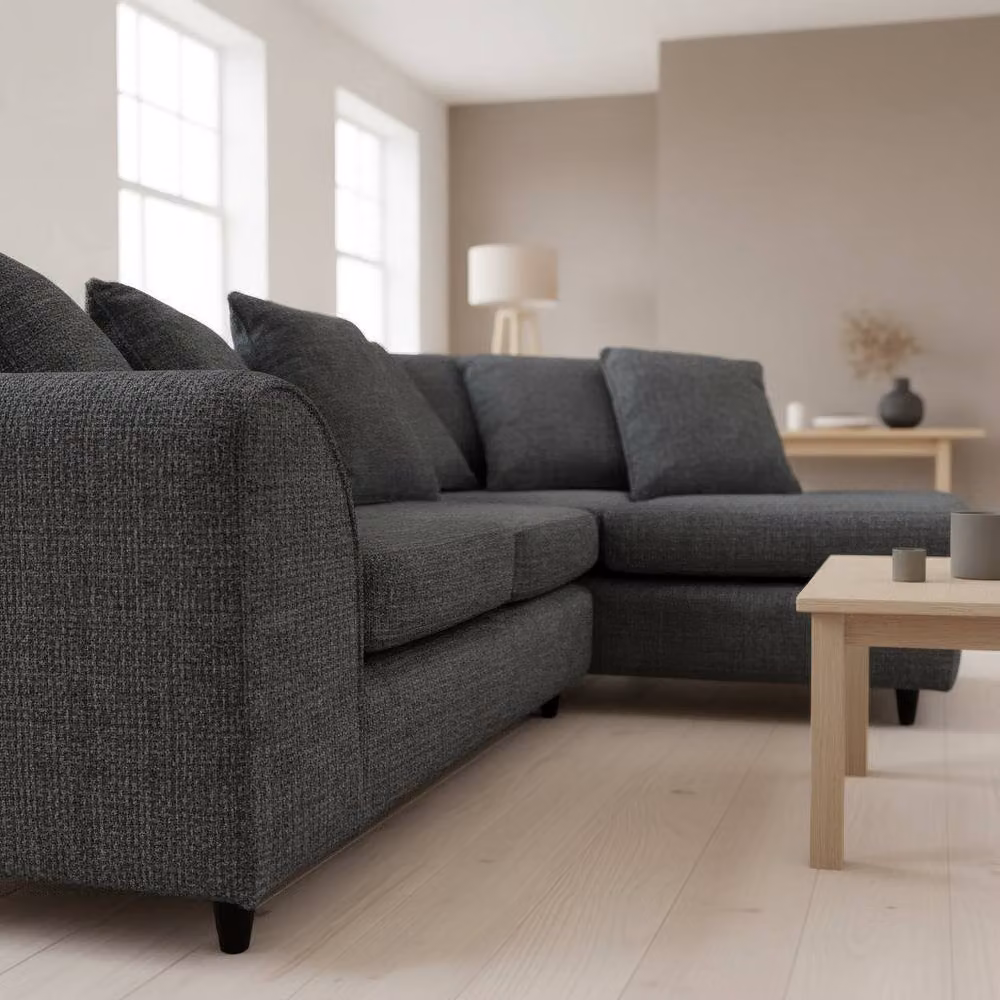 Abakus Direct Jumbo Chenille L-Shaped Corner Sofa with Chaise Extension, Black, Right Hand Facing – 2