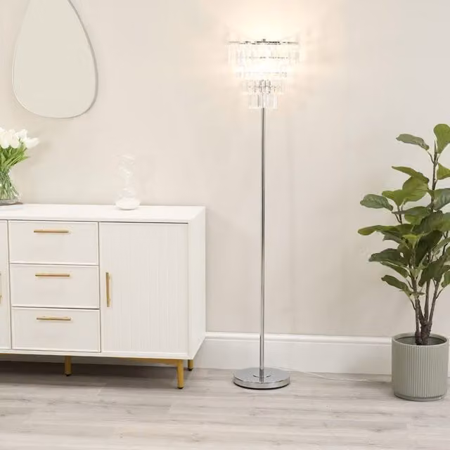 ValueLights Kelsks Chrome Floor Lamp with Silver Jewel Droplet Shade