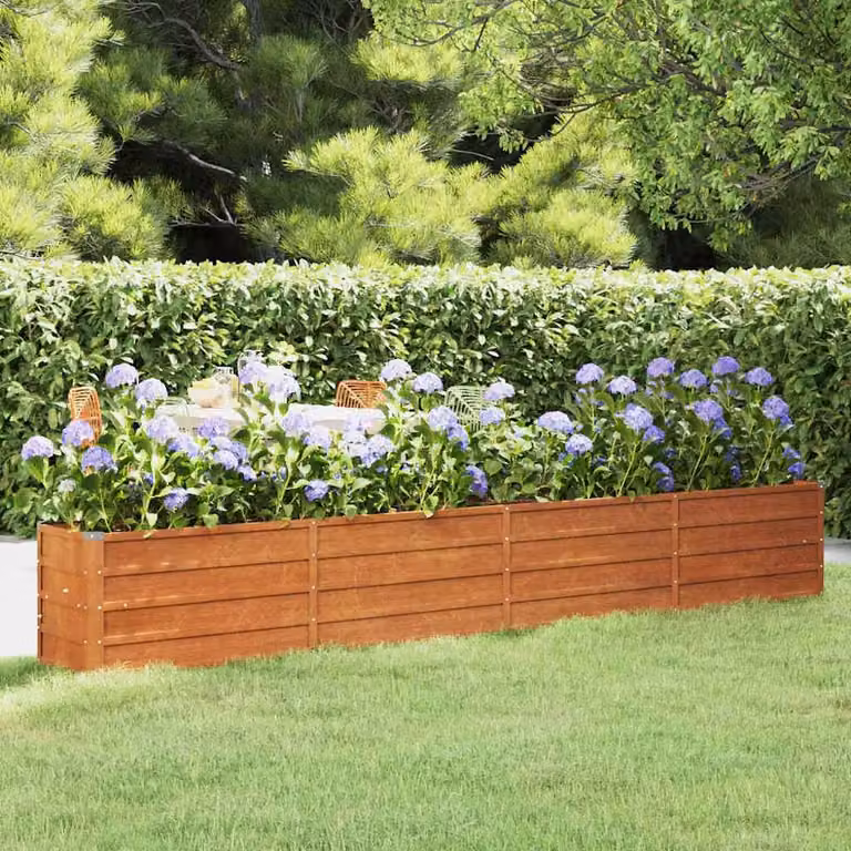 Berkfield Home Garden Brown Corten Steel Raised Bed W: 320 cm, D: 40 cm, H: 45 cm