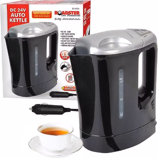 BARGAINS-GALORE 24v Electric Portable Travel Kettle in Black, 800ml – 1