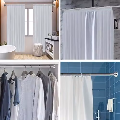ATEK Silver Stainless Steel Extendable Shower Curtain Tension Rod with 2 Holders – 2
