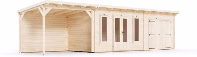 Dunster House Wooden Log Cabin with Gazebo in Beige