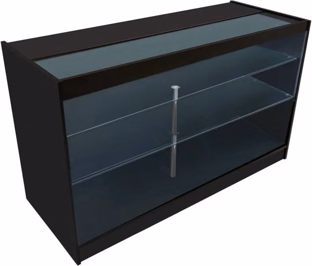 Monstershop K1500 LED Retail Shop Counter in Black with Glass Doors and Integrated Lighting – 1