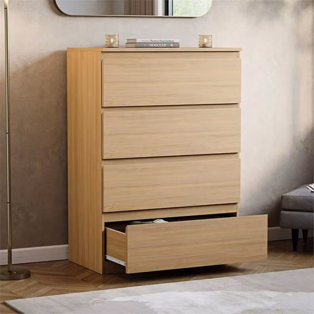 FORGEVIO Modern Brown 4-Drawer Bedroom Sideboard Cabinet