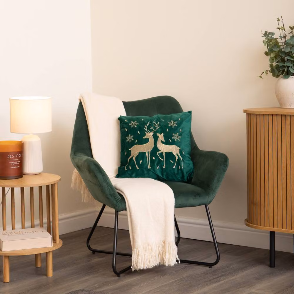 Samuel Alexander Emerald Green and Gold Reindeer Decorative Christmas Cushion, W: 44 cm – 2