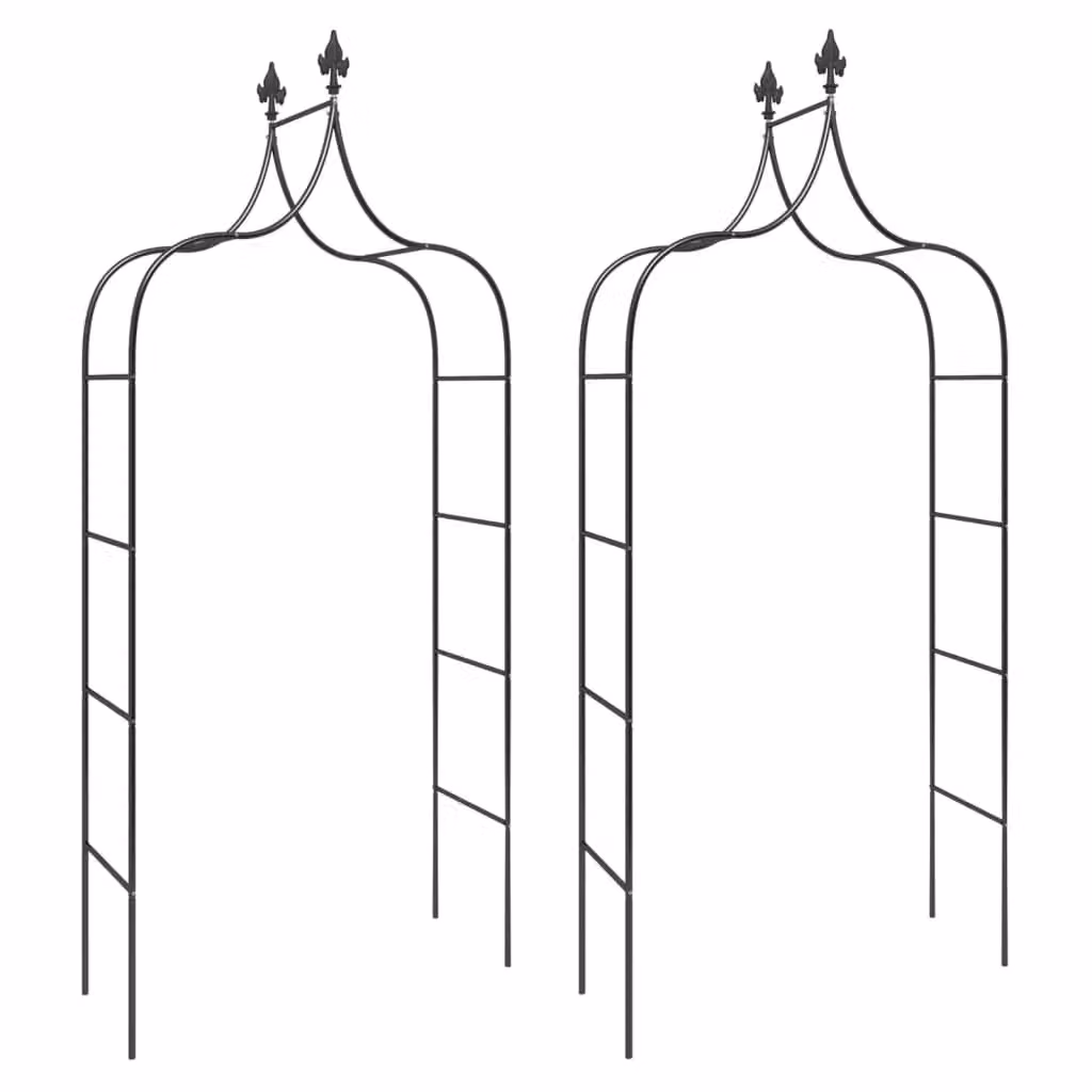 Berkfield Home Garden Black Steel Garden Arches Trellis Support, 2 Pack, W/D/H: 120 x 38 x 260 cm – 2