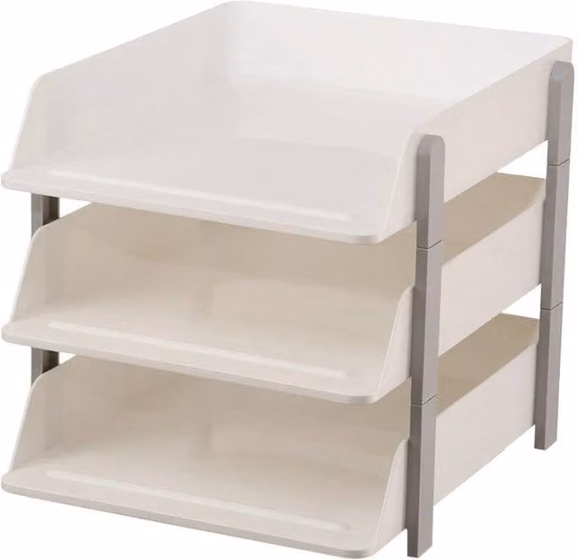 EONLION 3 Tier Stackable A4 Plastic Letter Tray in White, W: 50 cm x D: 50 cm
