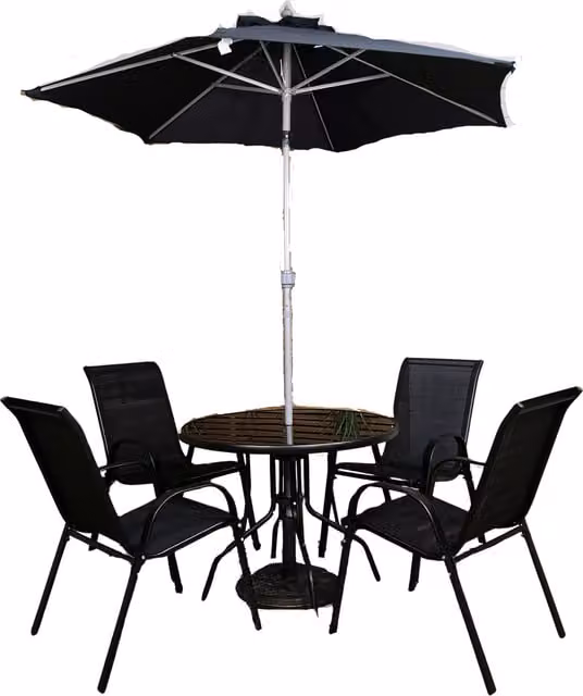 Samuel Alexander Modern Black 4 Person Round Glass Dining Table with Parasol and Base