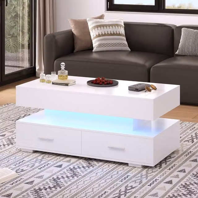 STILVORA White Modern Lift Top Coffee Table with Height Adjustable Mechanism