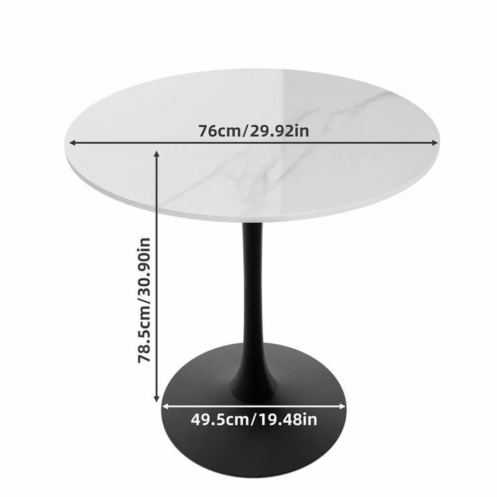 FORGEVIO Modern Round Tulip Dining Table with White Marble Effect Glass Top – 2