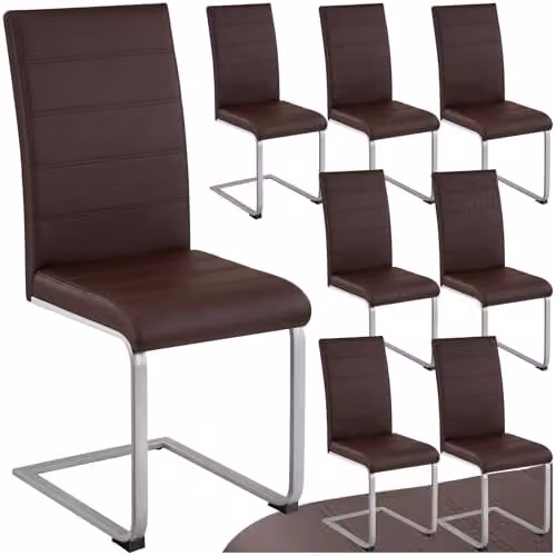 tectake Set of 8 Bettina Dining Chairs in Brown with Synthetic Leather and Metal Cantilever Base – 1
