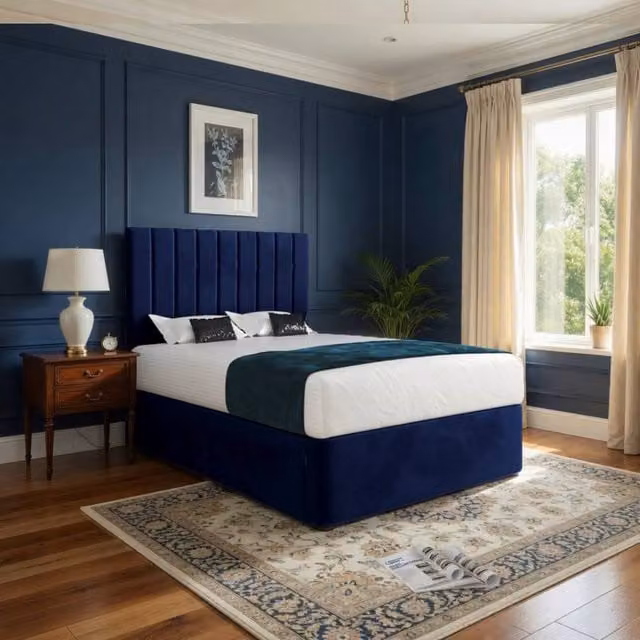 KDMD Quatt Modern Upholstered Blue Velvet Designer Bed Frame with Drawers W/D/H: 120 x 200 x 76 cm