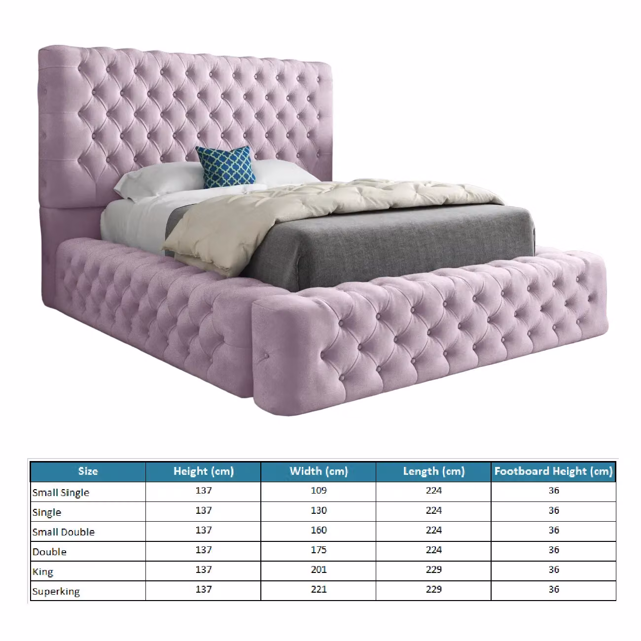 KDMD Grand Milan Pink Velvet Pleated Upholstered Double Bed Frame W/D/H: 137 x 175 x 200 cm – 4