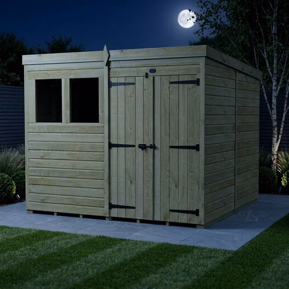 Buttercup Farm Rustic Pent Garden Shed in Brown Timber with Double Doors and Windows, W/D/H: 244 x 304.8 x 210 cm – 3