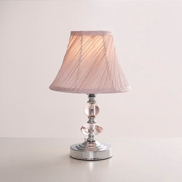 ValueLights Jaigier Pair of Silver Dimmable Touch Table Lamps with Pink Fabric Shades