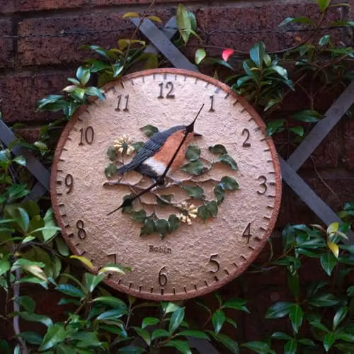 mysmartbuy Robin Bird Design Indoor or Outdoor Floral Wall Clock in Brown and Multicolour, Diameter: 30 cm – 1