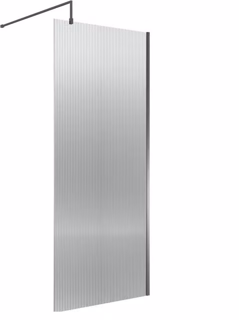 Balterley Semi-Frameless Fluted Walk-In Wetroom Screen with Support Bar, Silver, W: 900 mm, H: 1850 mm, D: 80 mm