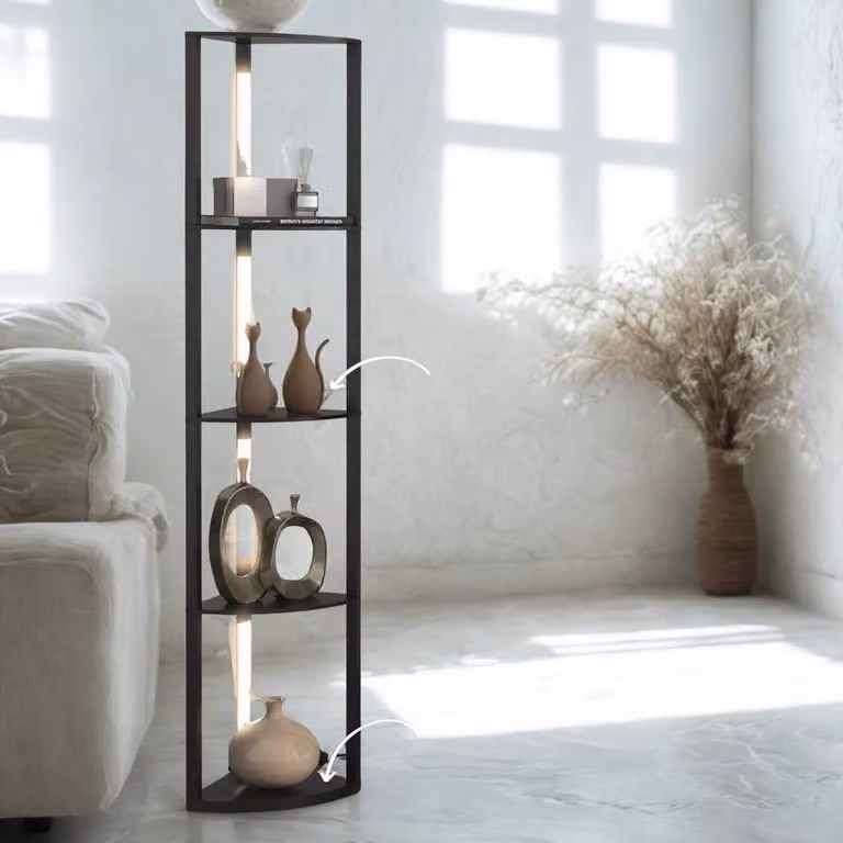 Pirlo Plush Modern Dimmable LED Floor Lamp with 5 Shelves, Black