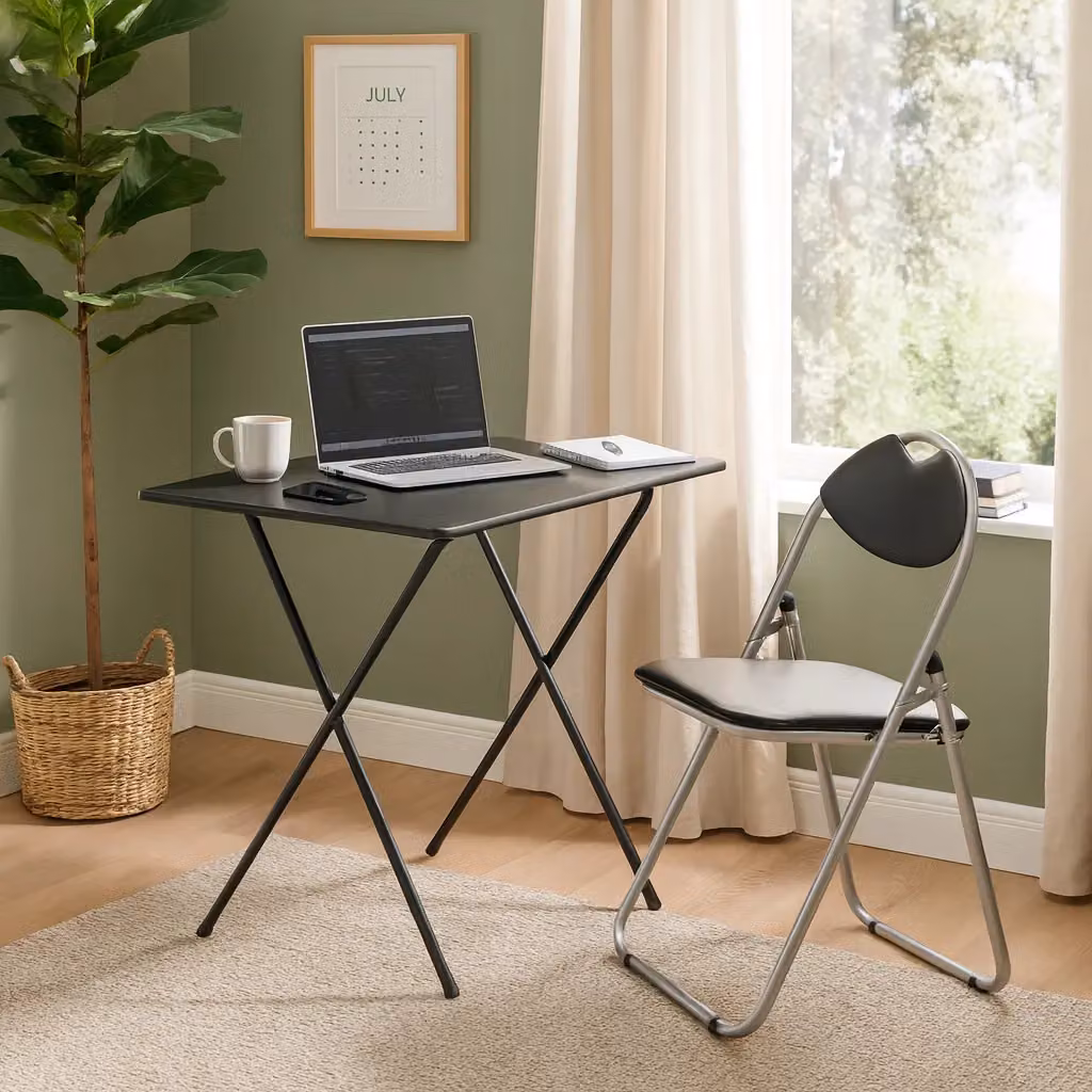 Harbour Housewares Wooden Folding Desk and Chair Set in Black – 8