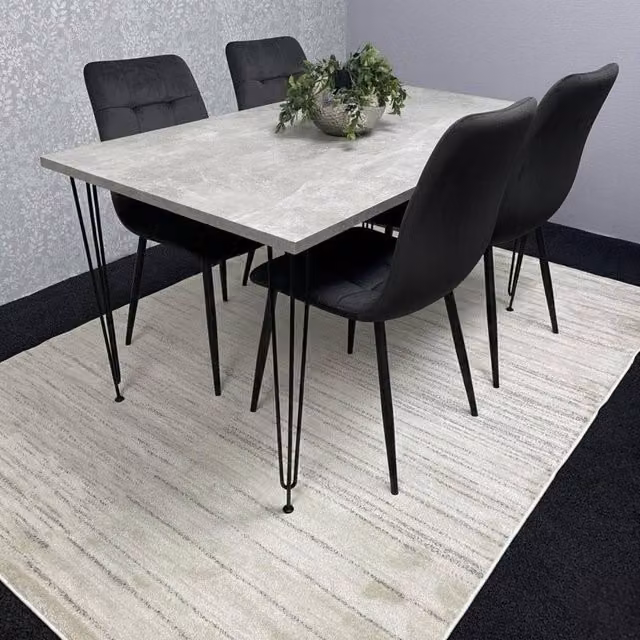 KOSY KOALA Modern Dining Set with Brown Rectangular Table and 4 Black Velvet Chairs – 1