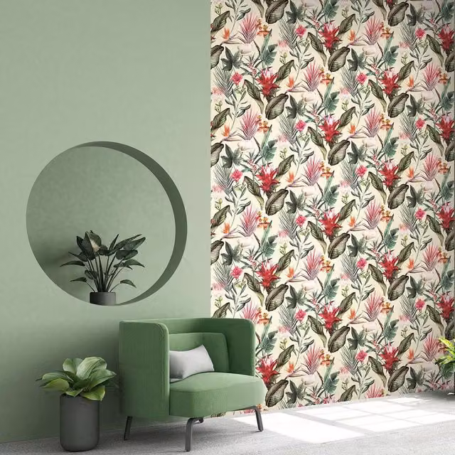 Debona Modern Floral Botanical Wallpaper in Green and Yellow