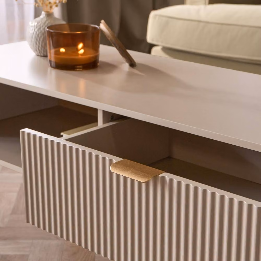 OHS Ribbed Coffee Table with Drawer and Shelf in Sand/Beige Engineered Wood – 2