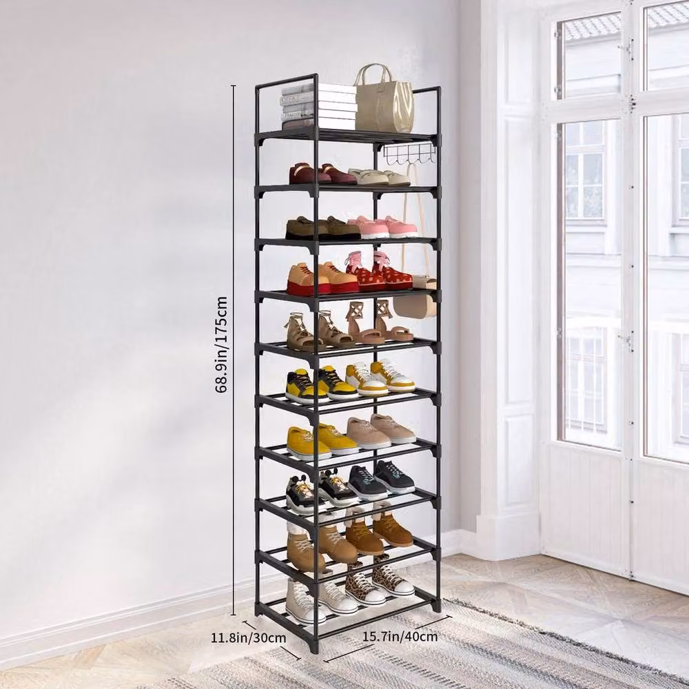 EONLION 10 Tier Vertical Shoe Rack with Adjustable Shelves in Black, H 175 x W 50 x D 50 cm – 2